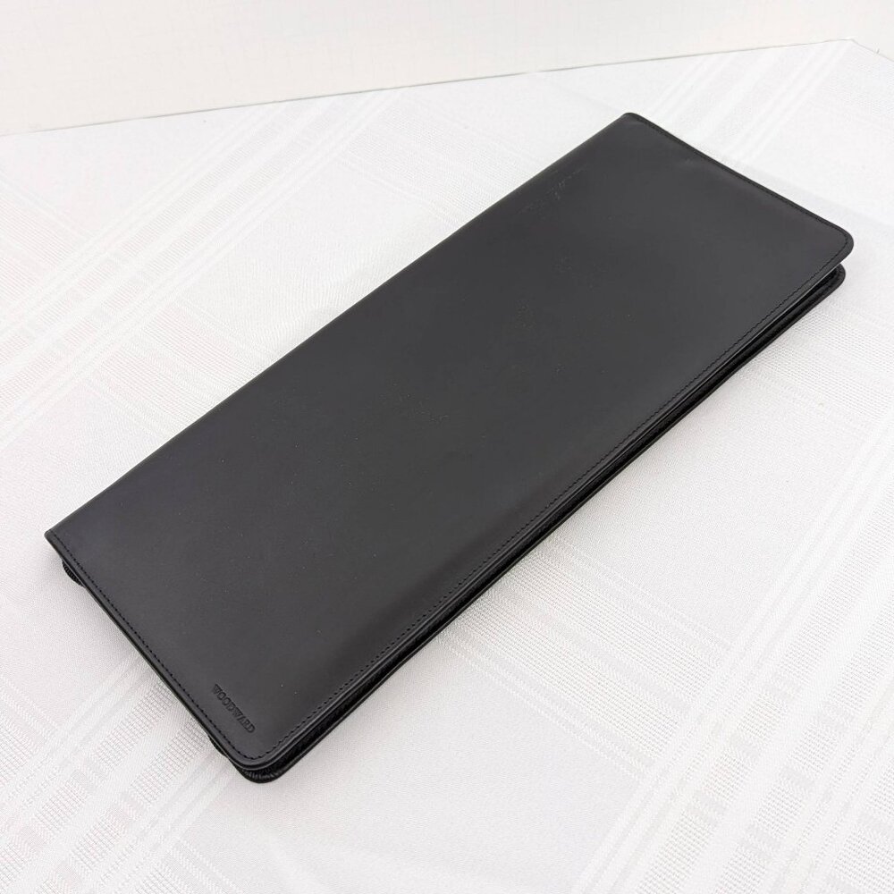 Black leather travel tie case with brass collar stays - Woodward brand